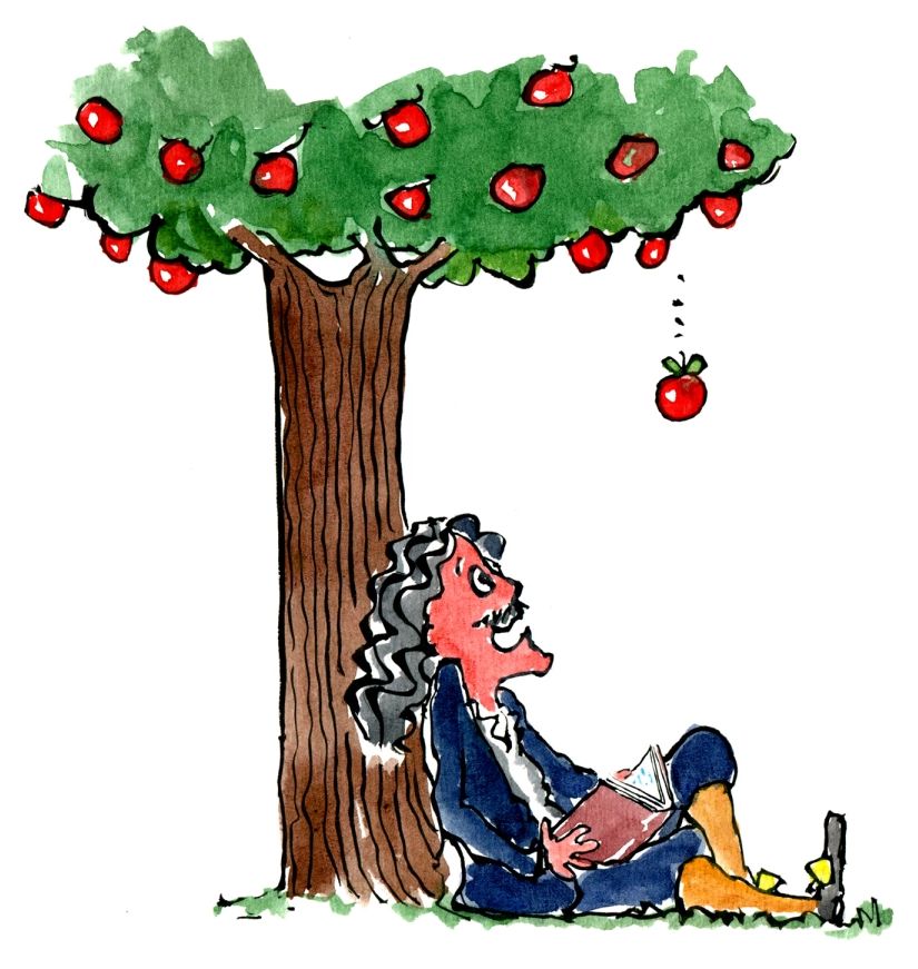 An apple falls on Isaac Newton